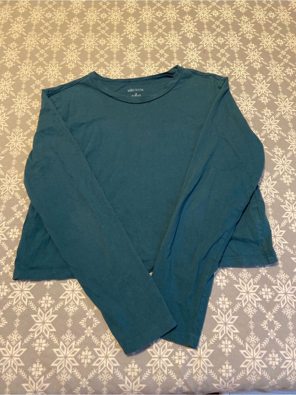Wild Fable Women's Long Sleeve Cropped Teal 100% Cotton Top T-Shirt Size M
